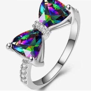 Elegant Silver Rainbow Bow Ring
